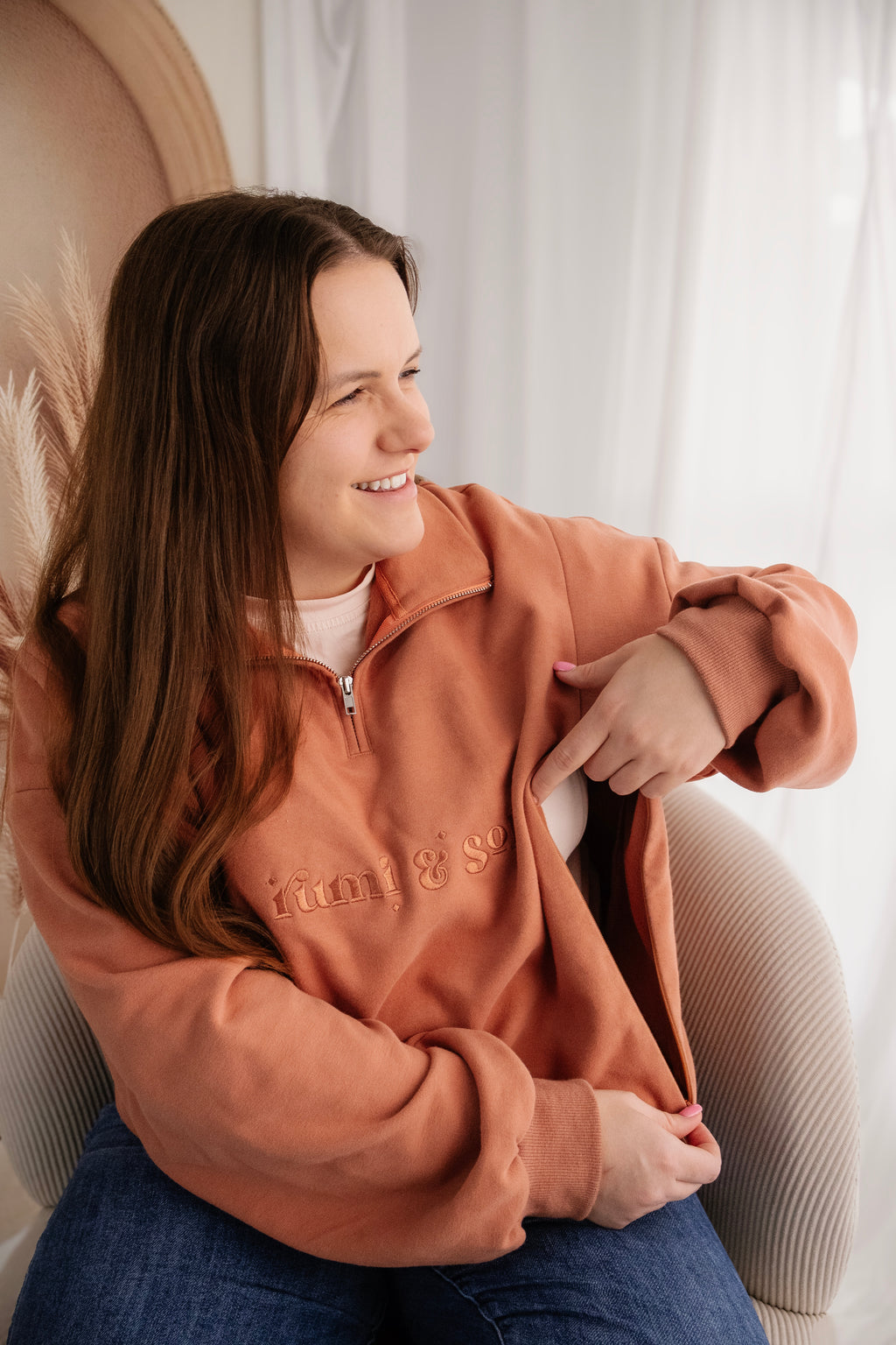 Rust 1/4 Zip Breastfeeding Jumper
