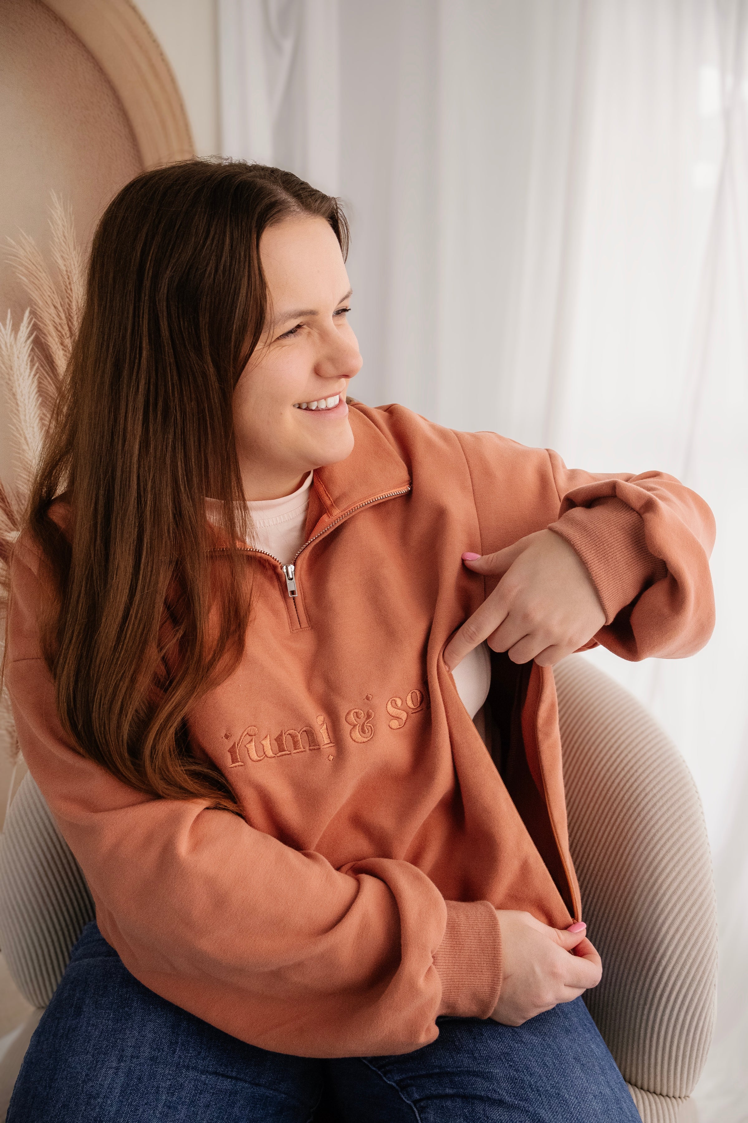 Rust 1/4 Zip Breastfeeding Jumper