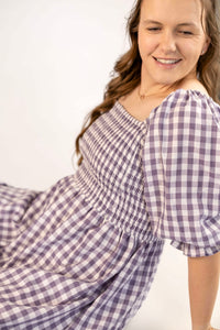 Tiffany Dress - Grape Gingham
