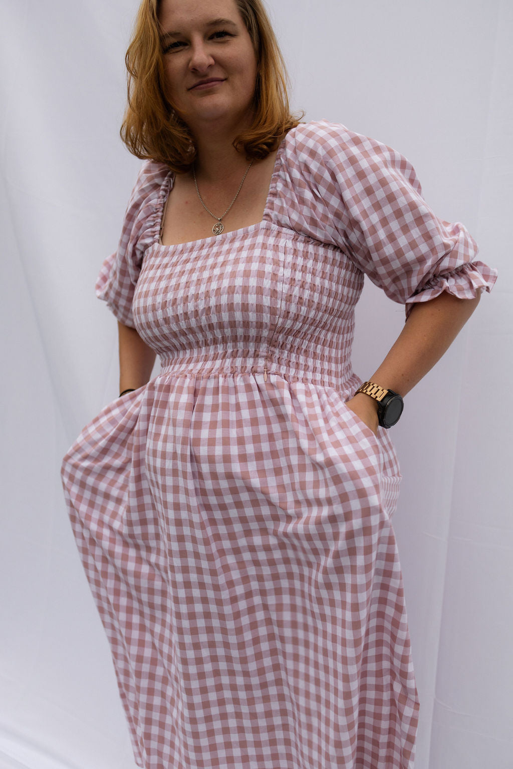 The Tiffany Dress - Blush Gingham