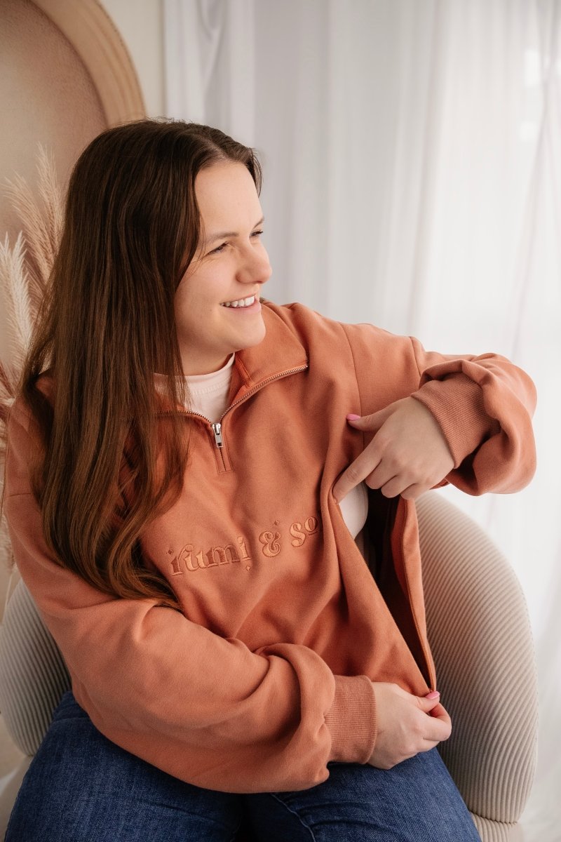Rust 1/4 Zip Breastfeeding Jumper - Rumi and SolRumi and SolJumpers